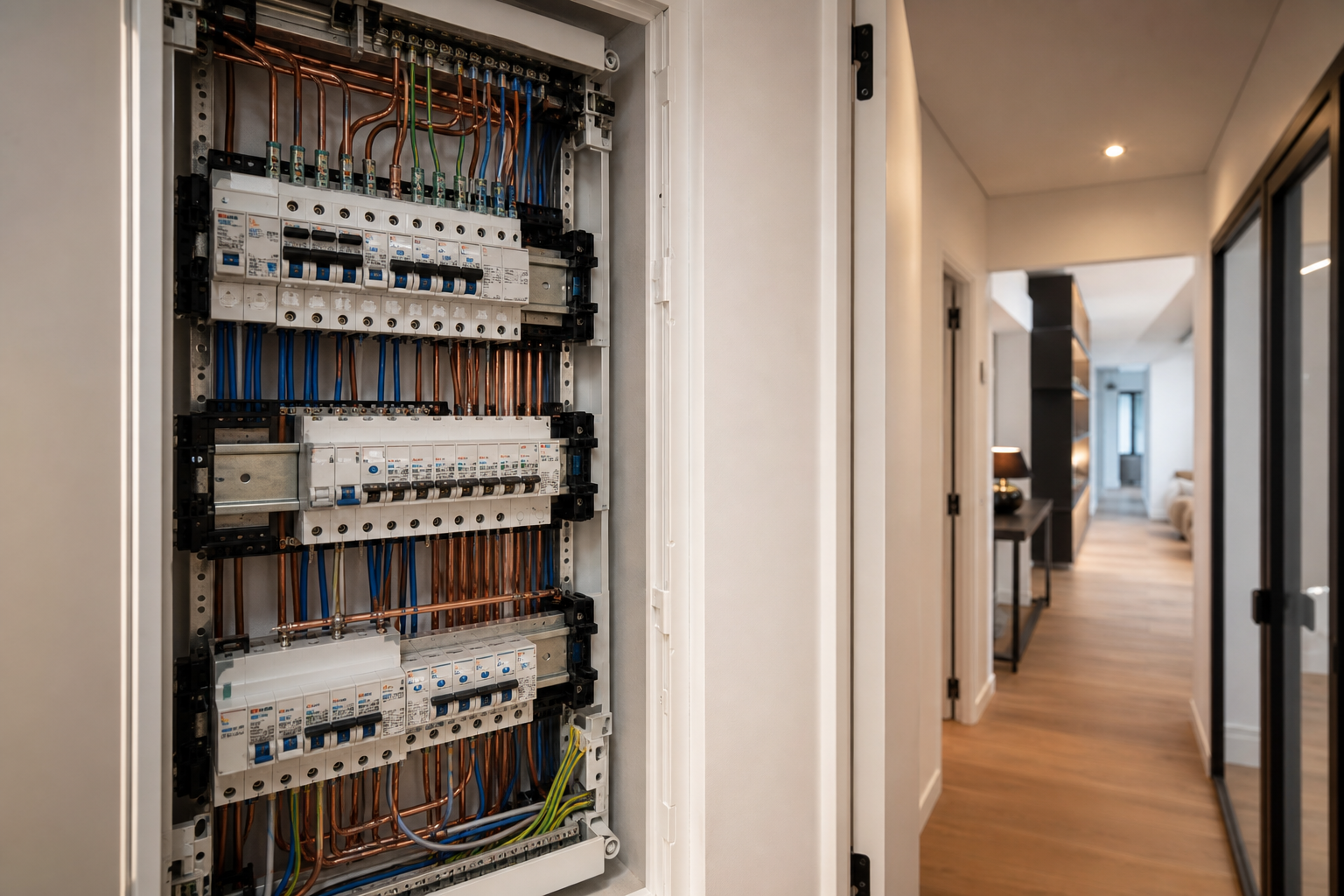 Installation électrique soignée dans un intérieur moderne